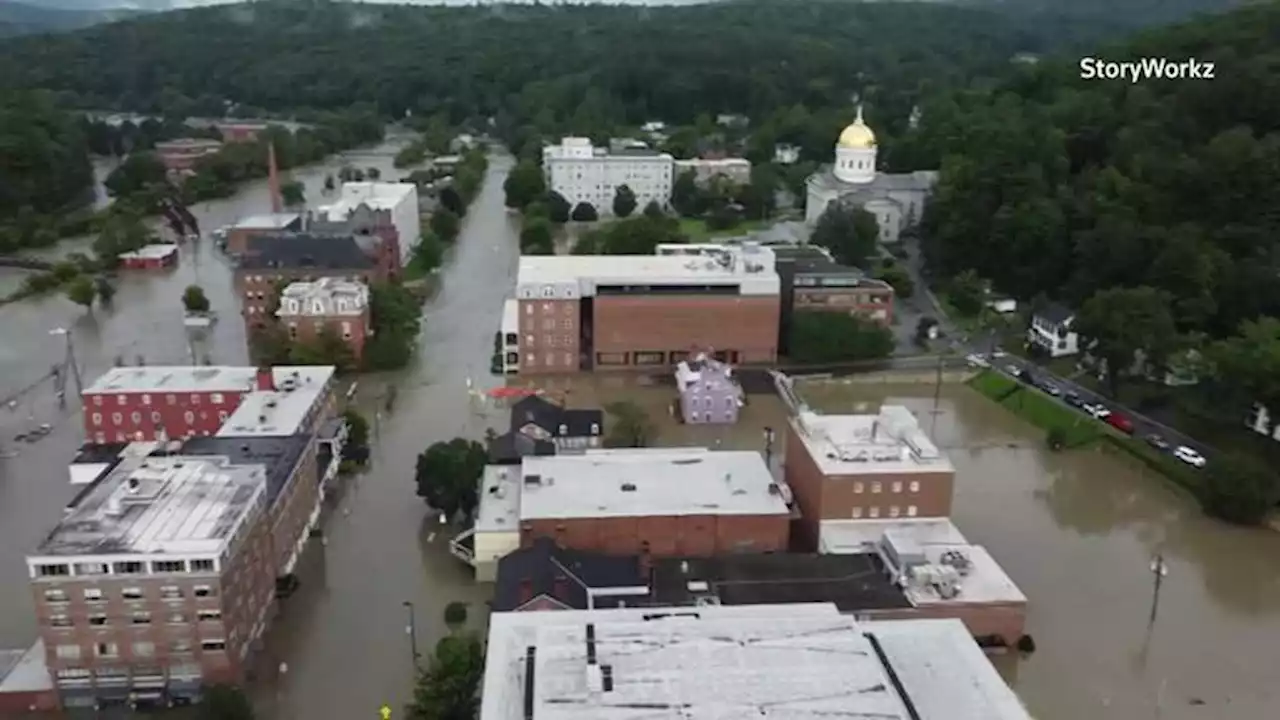 Video: Drone video shows Vermont city submerged by floods