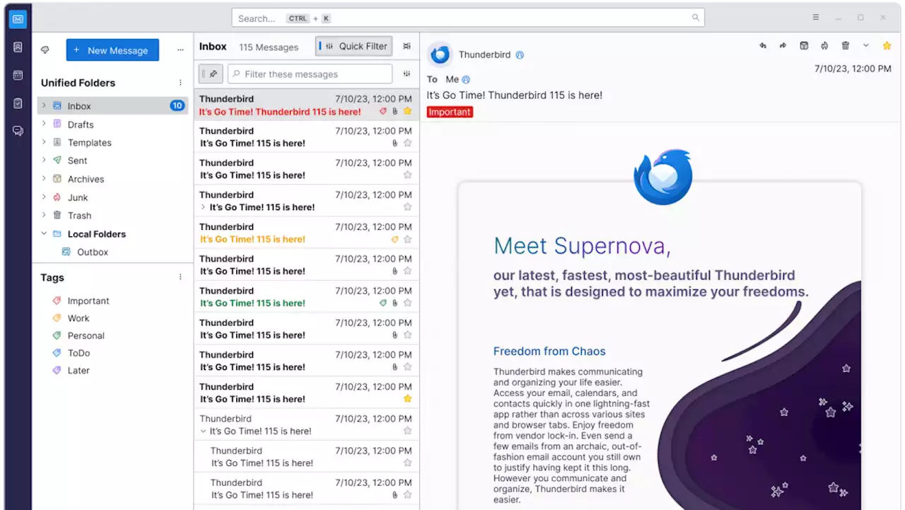 Thunderbird 115: Jetzt ist die neue Oberfläche da