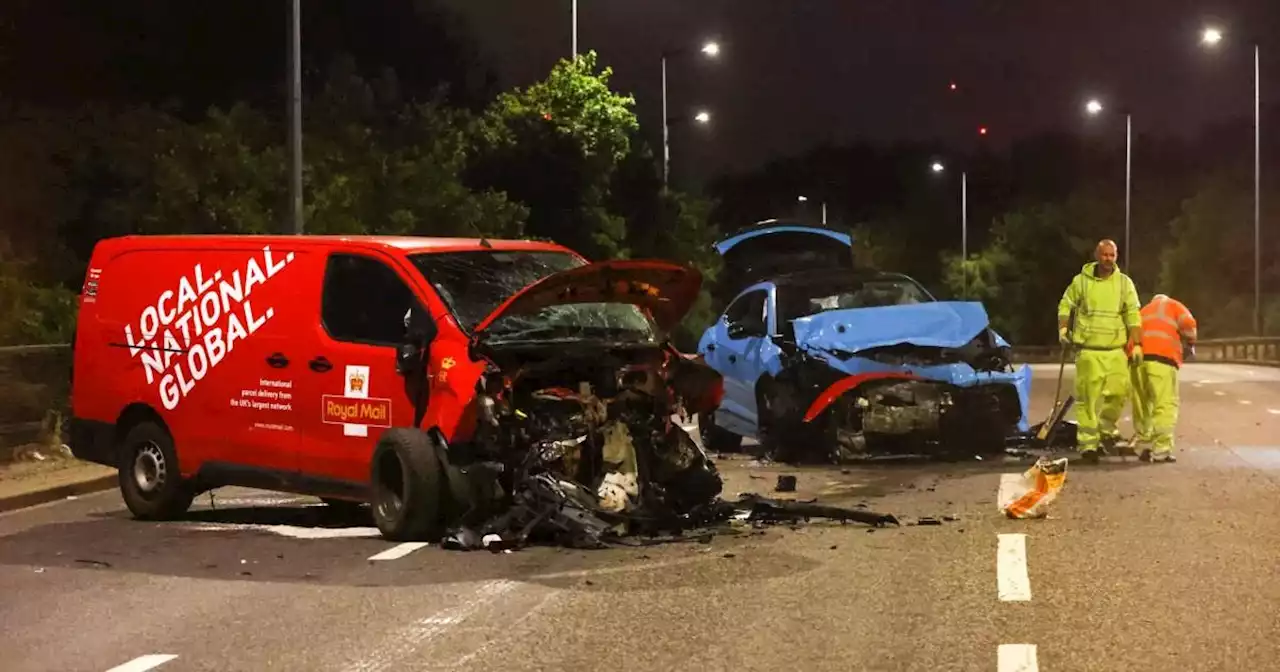 Six injured after crash between Lamborghini and Royal Mail van