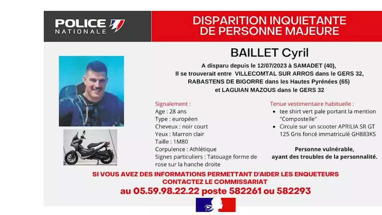 Disparition inquiétante : un appel à témoin lancé par la police pour retrouver Cyril, 28 ans, entre le Gers et les Hautes-Pyrénées