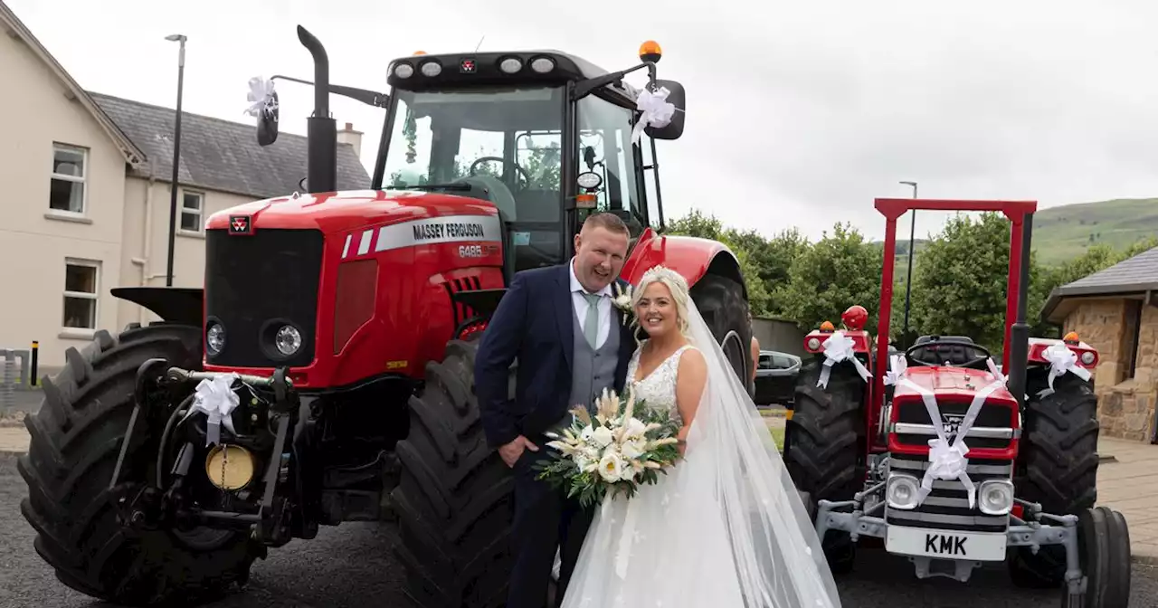 NI bride surprises guests by arriving at the church on a tractor