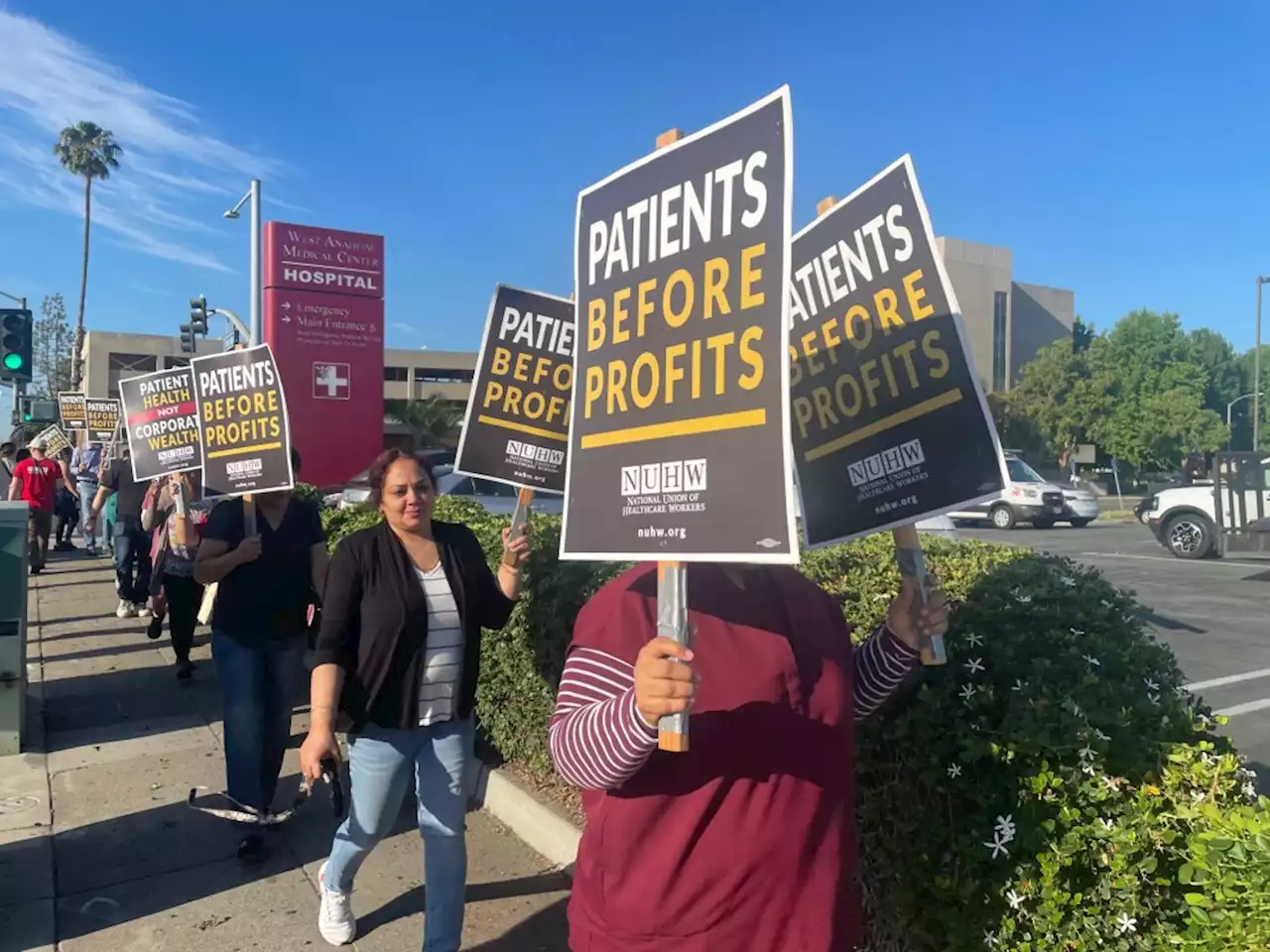 Healthcare workers picket West Anaheim Medical Center