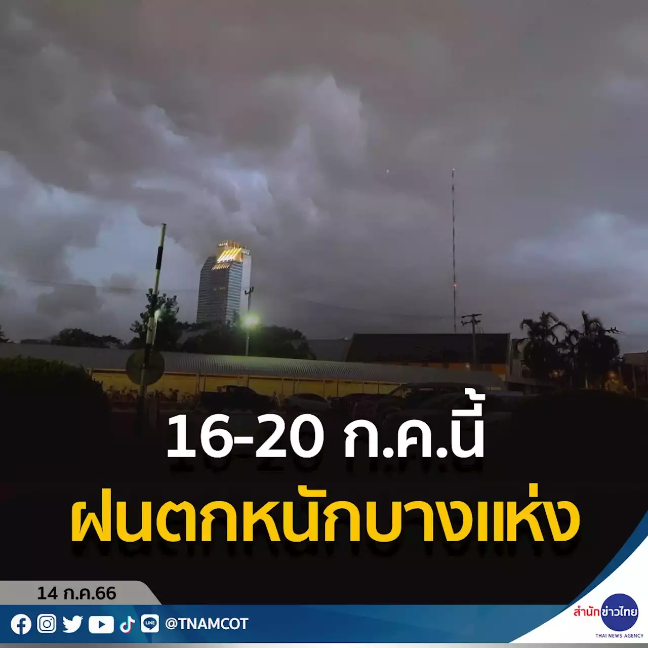 อุตุฯ เตือน 16-20 ก.ค.นี้ ฝนตกหนักถึงหนักมากบางแห่ง