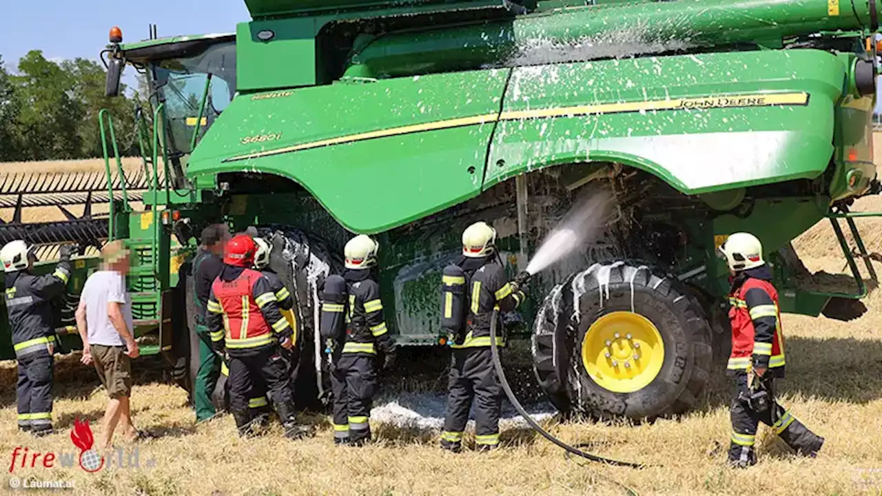 Oö: In Brand geratenen Mähdrescher auf Feld in Wels rasch gelöscht