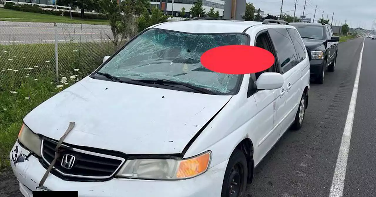 Stunned cops pull over Ontario driver rolling around in smashed-up car