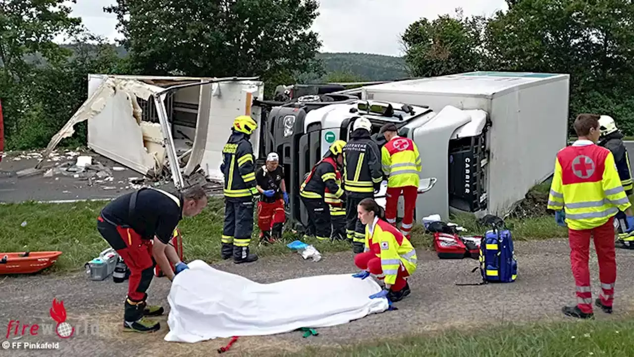 Bgld: Kühllaster auf B 63 bei Riedlingsdorf verunglückt → Lkw-Fahrer eingeklemmt