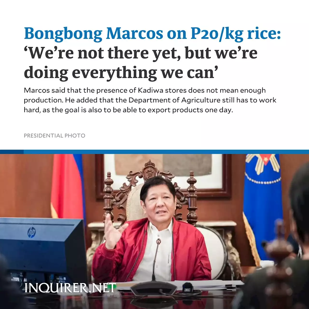 Bongbong Marcos on P20/kg rice: ‘We’re not there yet, but we’re doing everything we can’