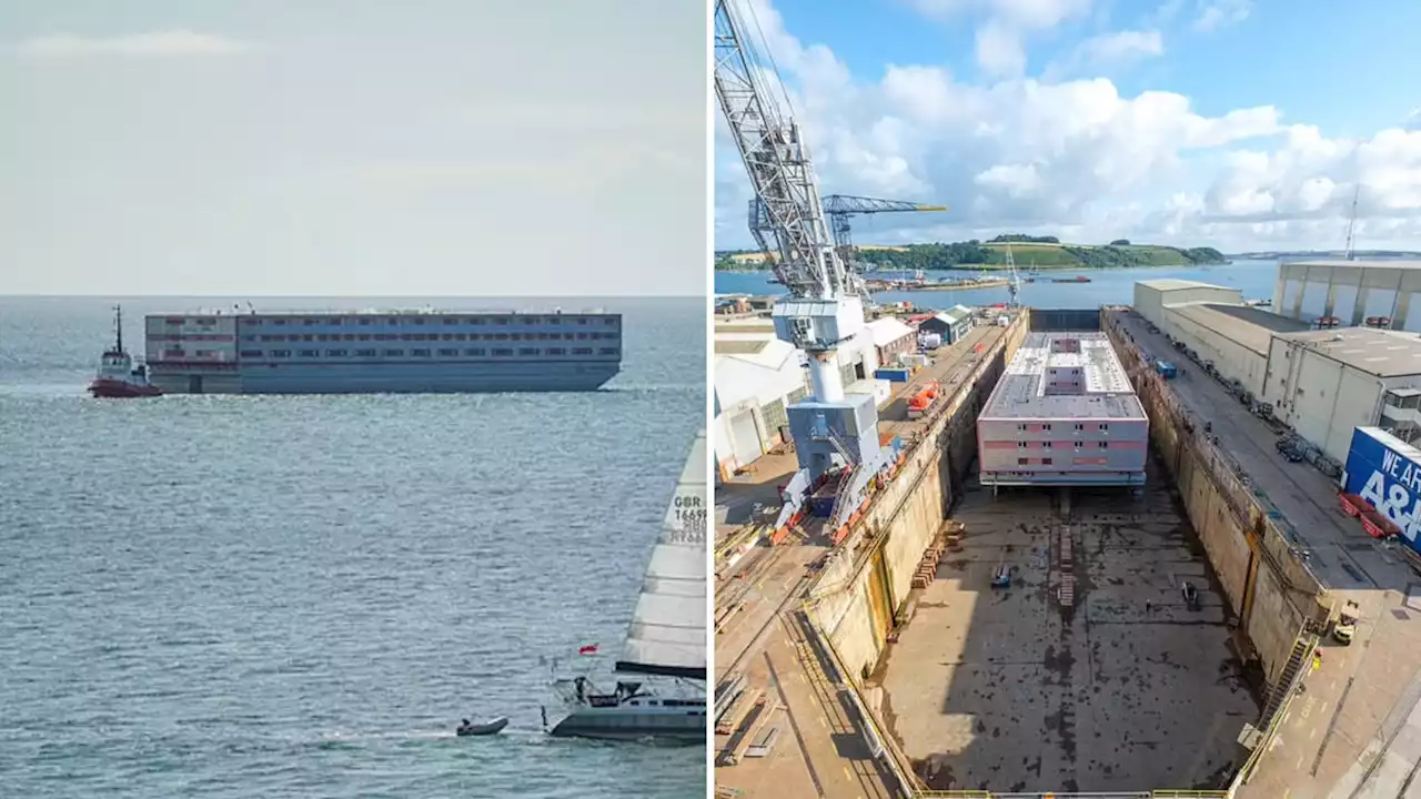 Giant barge that will house 500 asylum seekers finally on way to Dorset a month late after refit