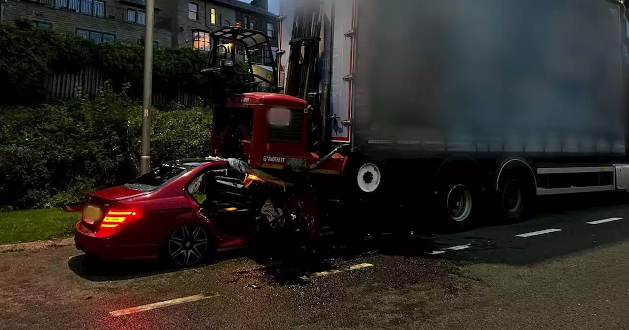 Mercedes ploughs into back of lorry 'at 60mph in 40mph zone'