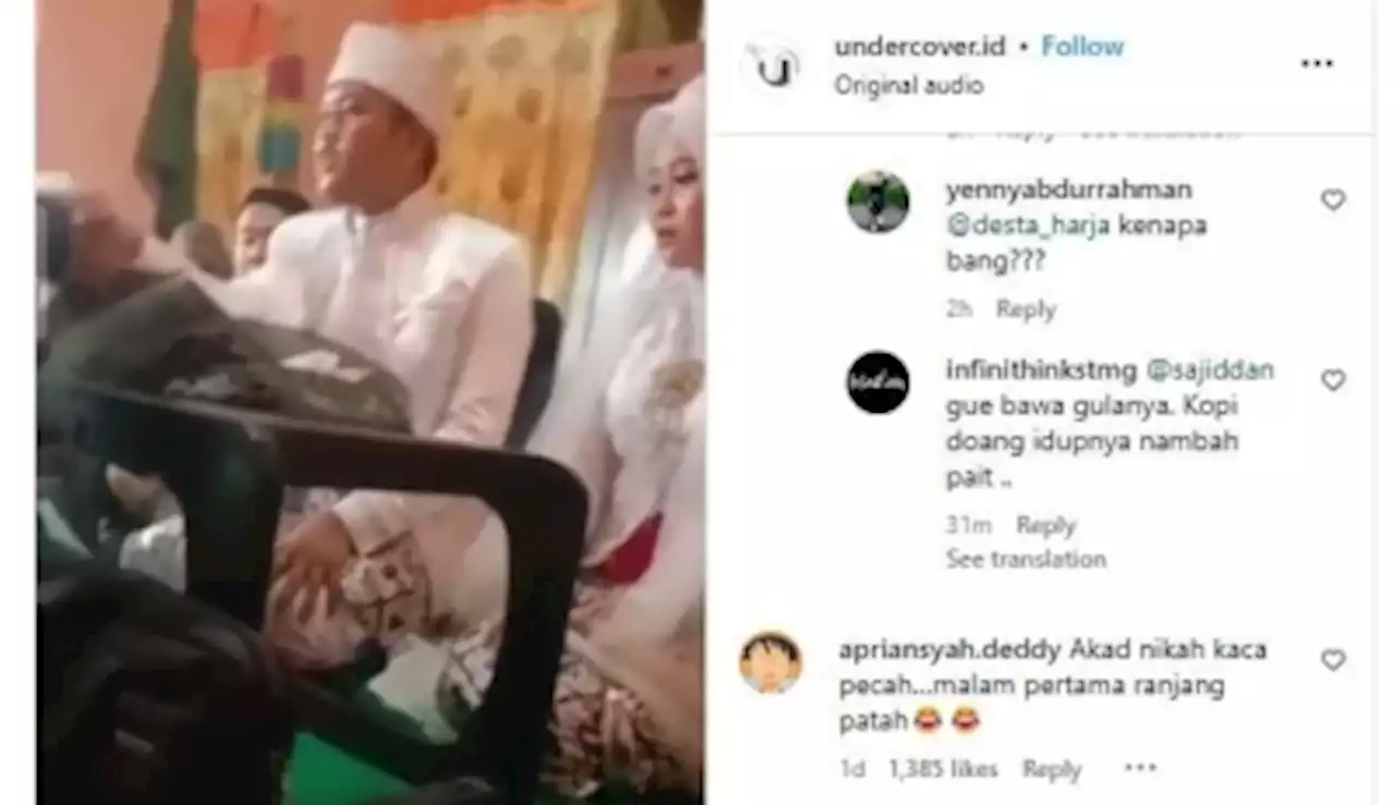 Excited Indonesian groom ends up breaking glass table during akad nikah ceremony (VIDEO)