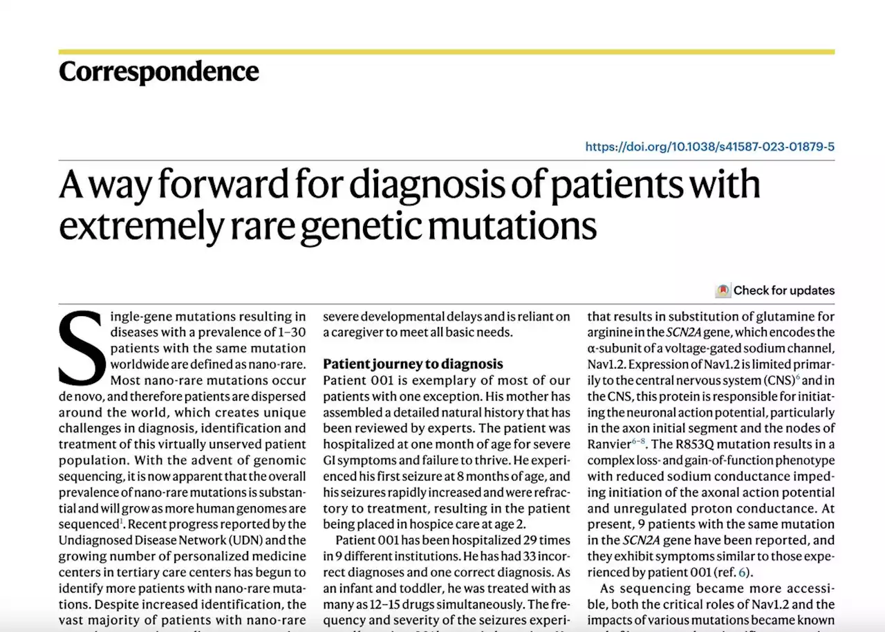 A way forward for diagnosis of patients with extremely rare genetic mutations - Nature Biotechnology