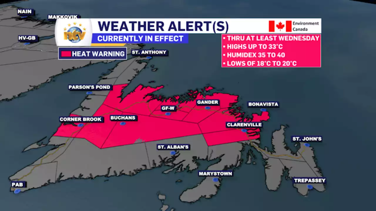Heat Warning remains in effect through at least Wednesday for much of Newfoundland
