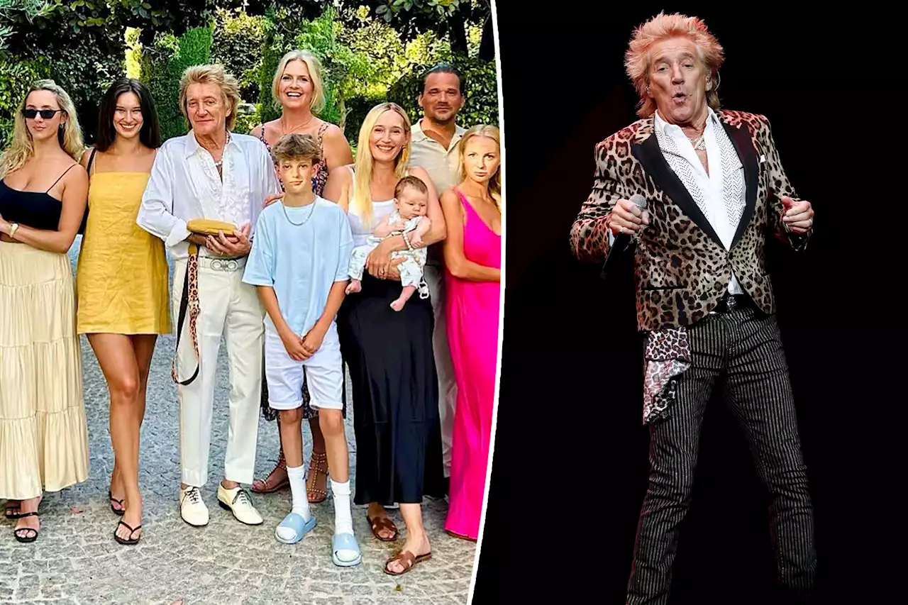 Rod Stewart poses for rare photo with 7 of his 8 kids