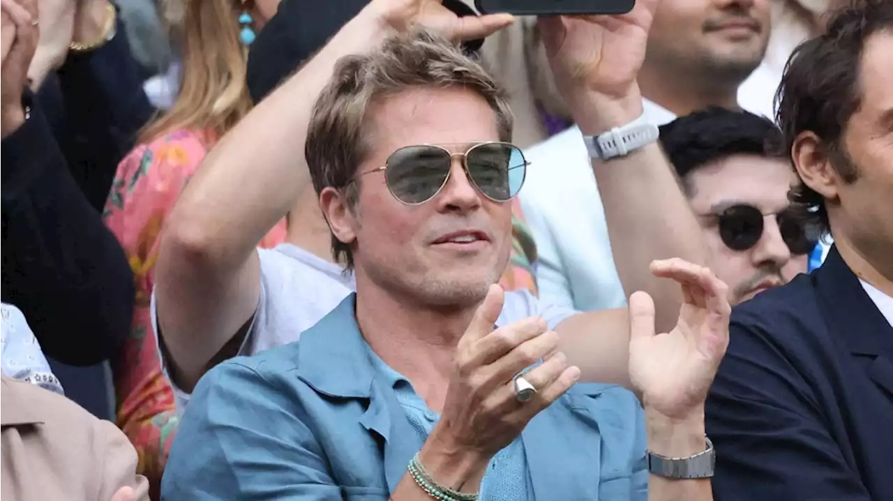 Brad Pitt Pairs Knit Polo With Aviators for Wimbledon 2023 Final Alongside Director Guy Ritchie