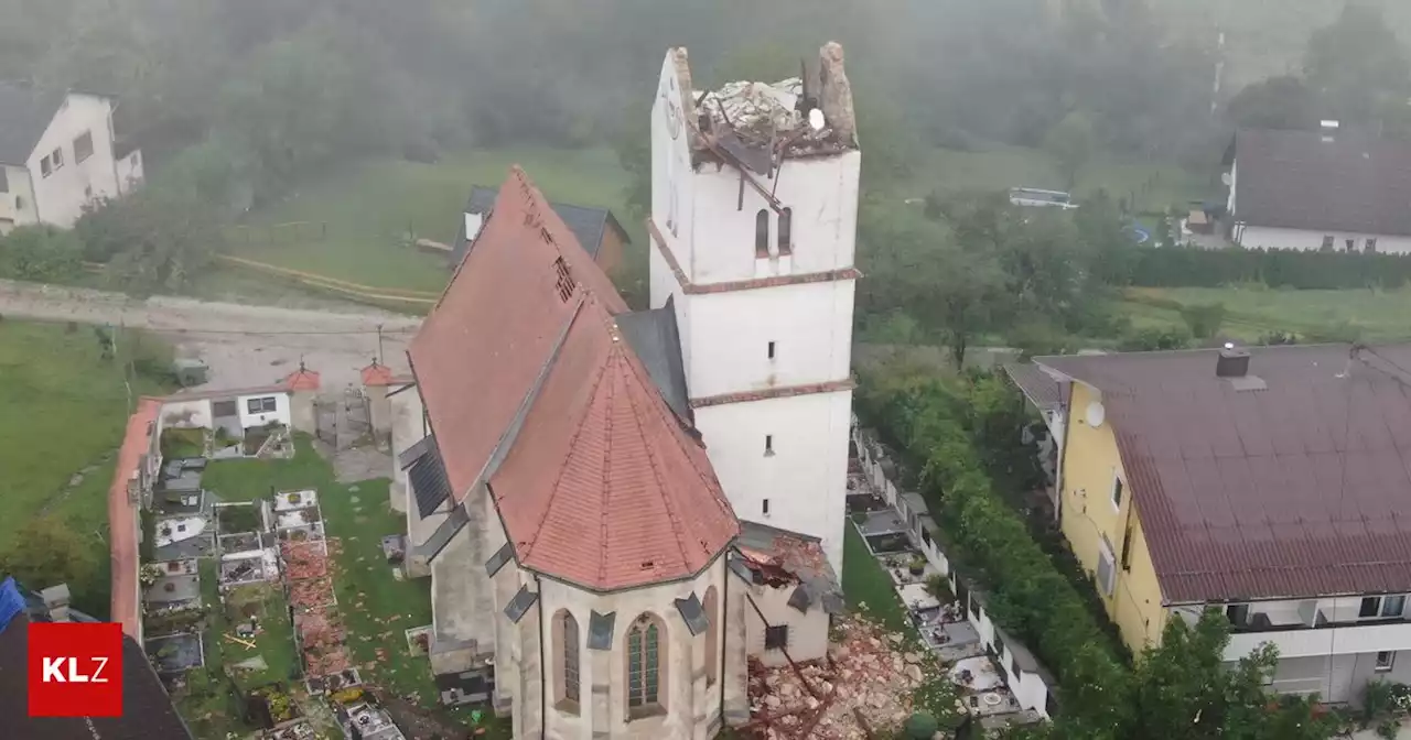 &quot;Es herrscht Chaos&quot; - Aufräumarbeiten nach schweren Unwettern: Kirchturm und Häuser abgedeckt