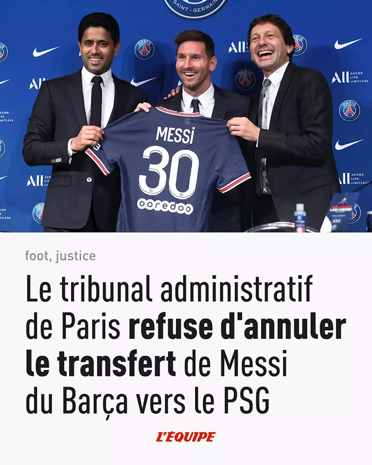 Le tribunal administratif de Paris refuse d'annuler le transfert de Messi du Barça vers le PSG