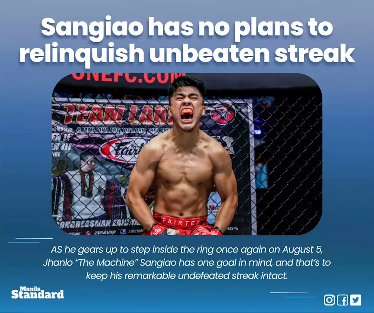 Sangiao has no plans to relinquish unbeaten streak