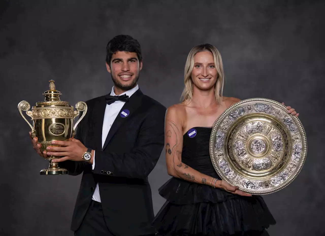 Carlos Alcaraz and Markéta Vondroušová Celebrate Wimbledon Titles in Classic Black-tie Style at Champions Dinner