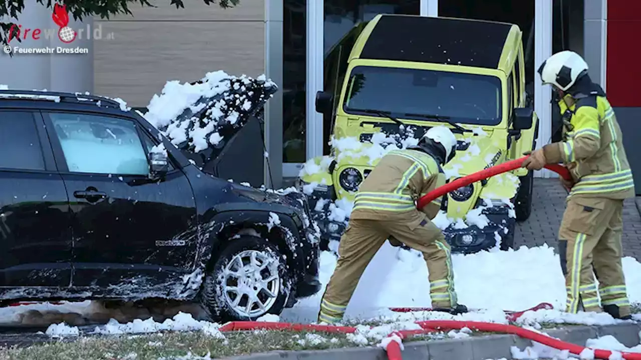 D: Hybrid-Pkw gerät beim Entladen durch Abschlepper in Dresden in Brand