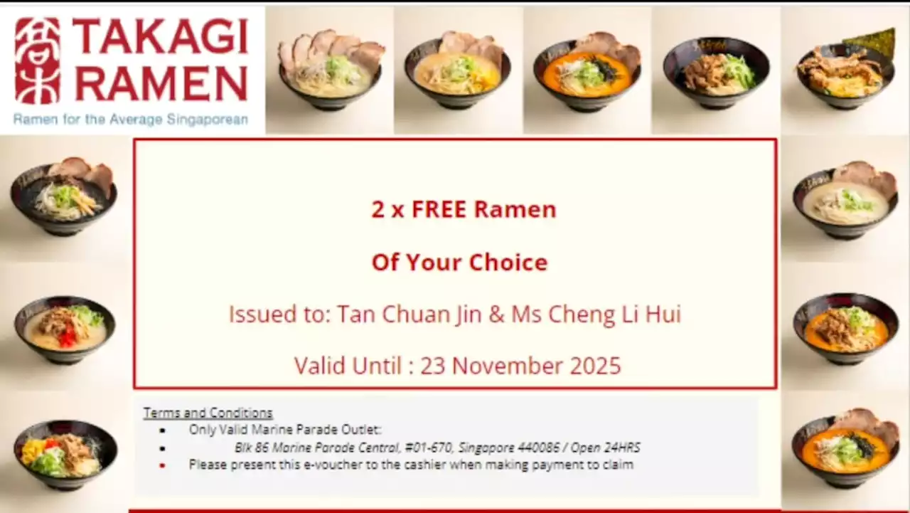 #trending: Takagi Ramen offers voucher for Tan Chuan-Jin and Cheng Li Hui to 'talk things out'; some netizens say ad is 'tasteless'