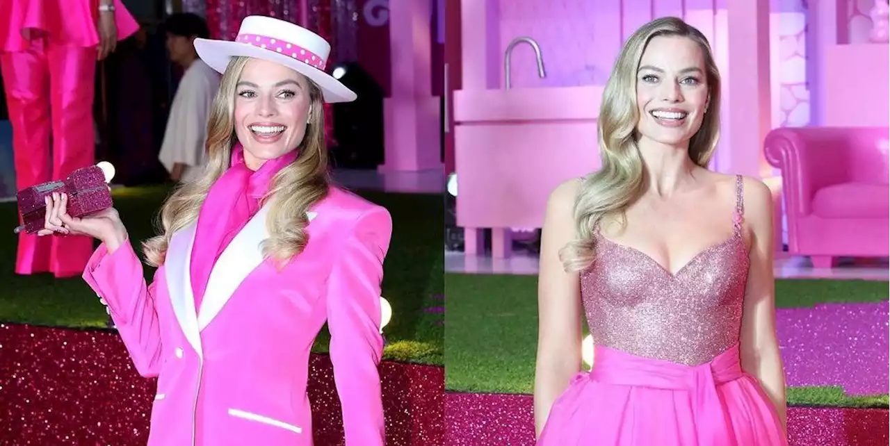 Margot Robbie Embodies '80s Barbie in a Pink Power Suit and Sparkling Tulle Dress