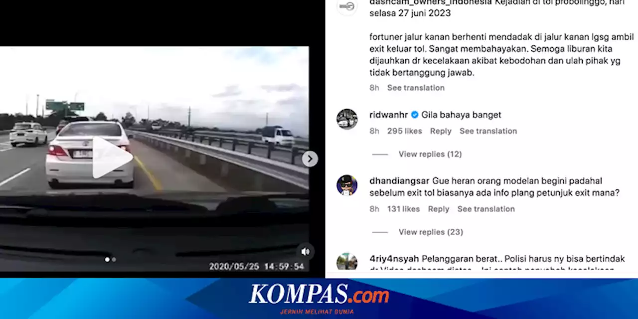 Jangan Ditiru, Aksi Sopir Toyota Fortuner Potong Lajur di Jalan Tol