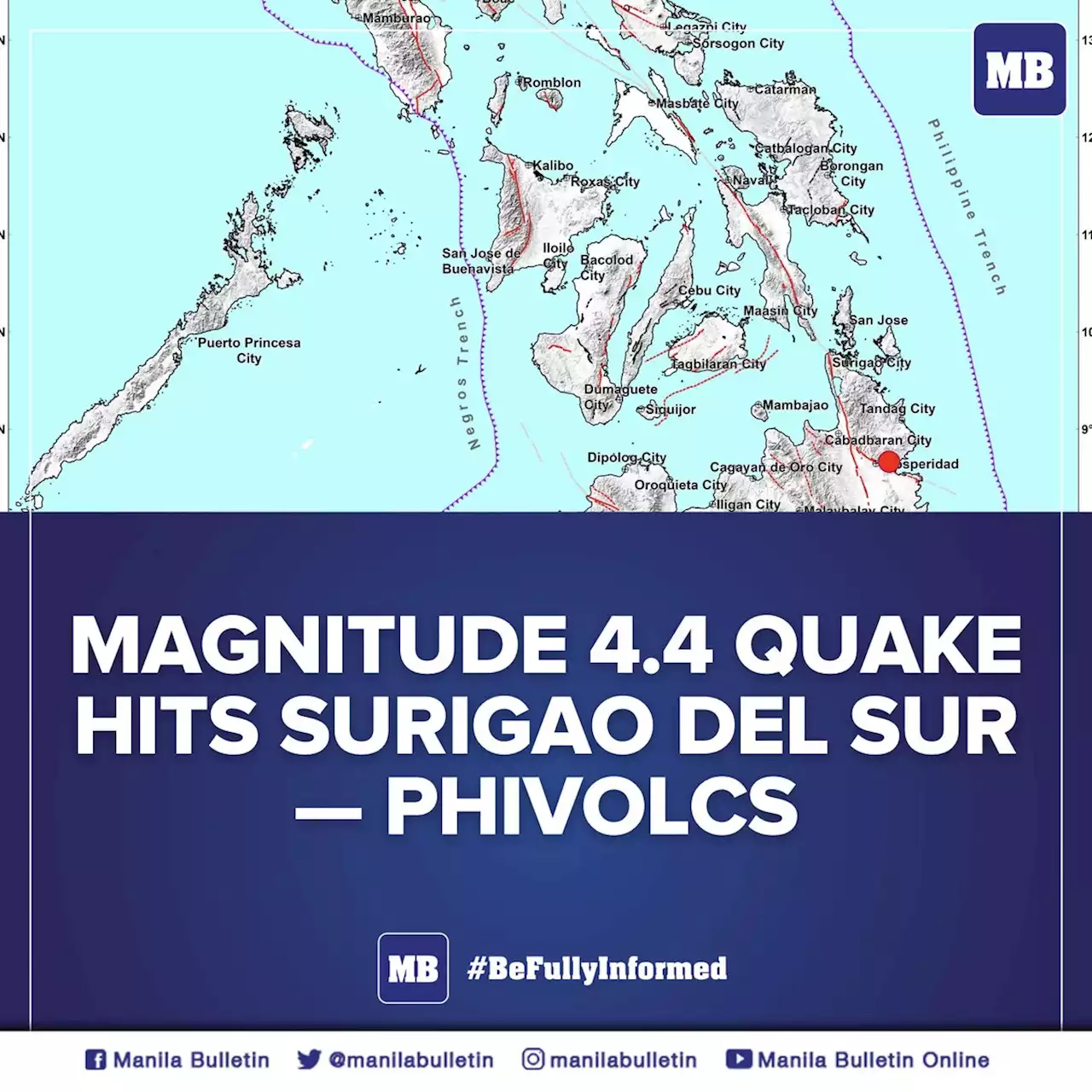 Magnitude 4.4 quake hits Surigao del Sur — Phivolcs