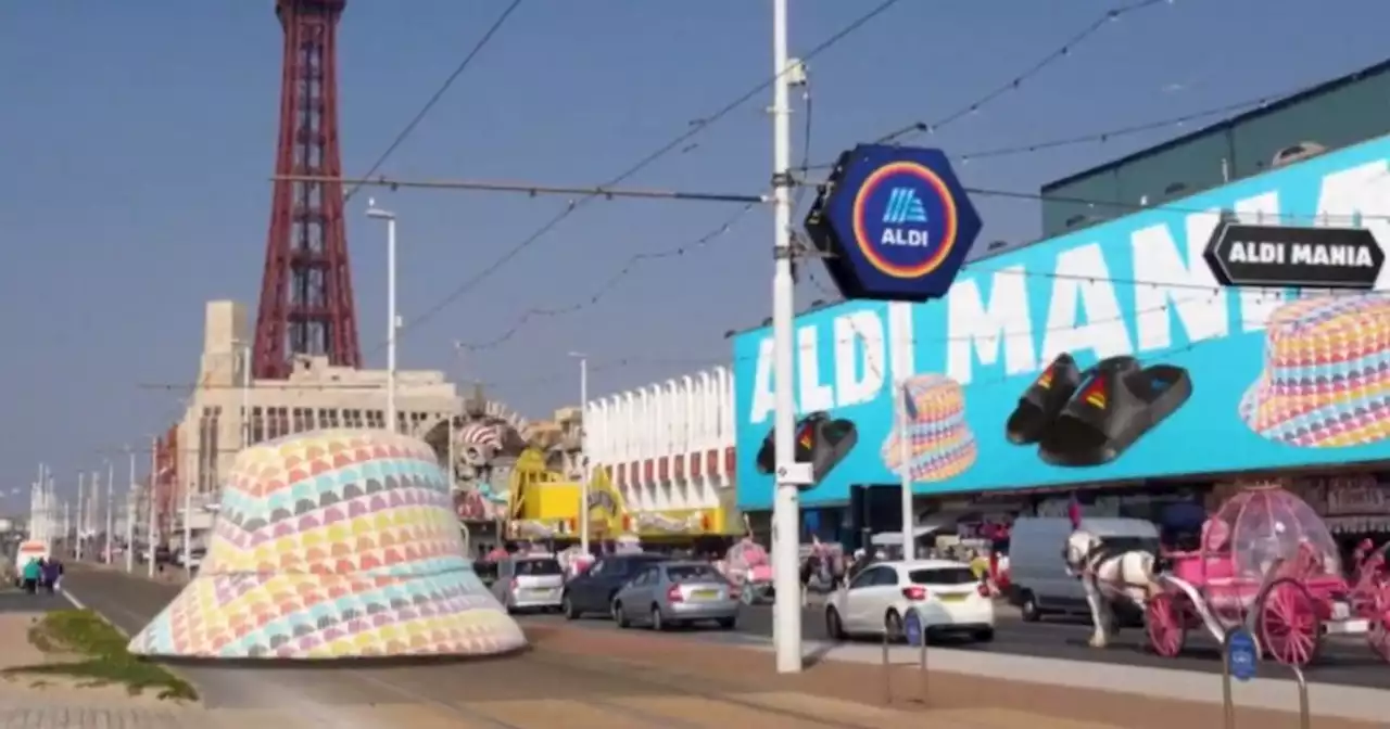 Giant Aldi 'bucket hat tram' spotted on Blackpool Promenade