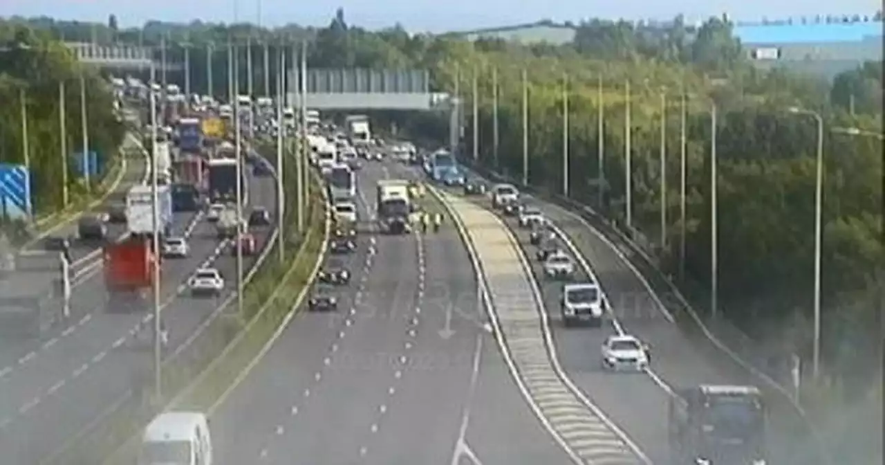 Live M1 updates as 3 mile queues build after multi-vehicle crash