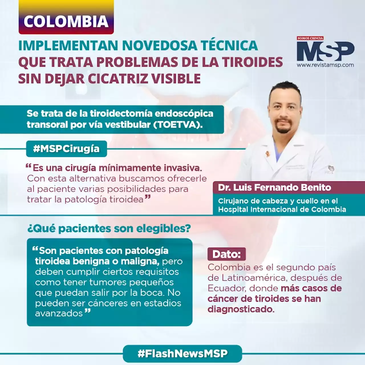 En Colombia implementan novedosa técnica que trata problemas de la tiroides sin dejar cicatriz visible