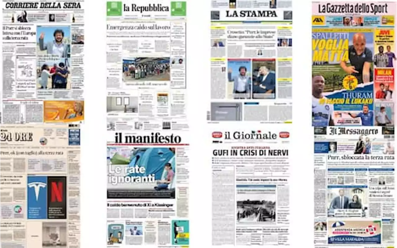 Le prime pagine dei quotidiani di oggi 21 luglio: la rassegna stampa