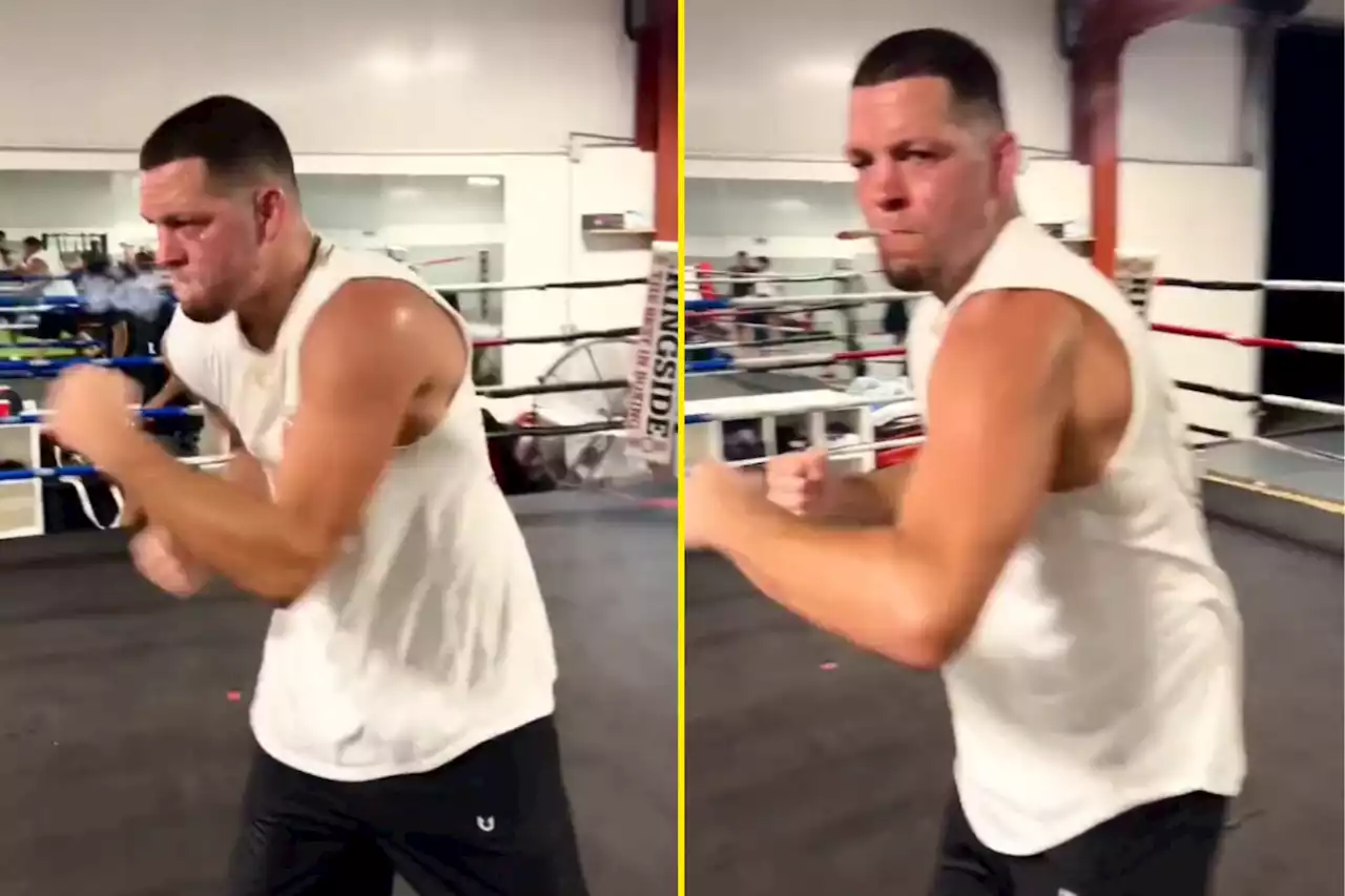 Nate Diaz smokes while shadow boxing as he prepares for Jake Paul fight