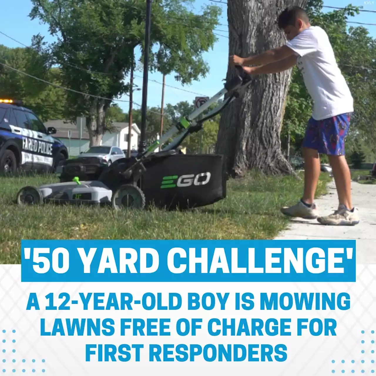 12-year-old mows lawns free of charge for first responders as part of the ‘50 Yard Challenge’