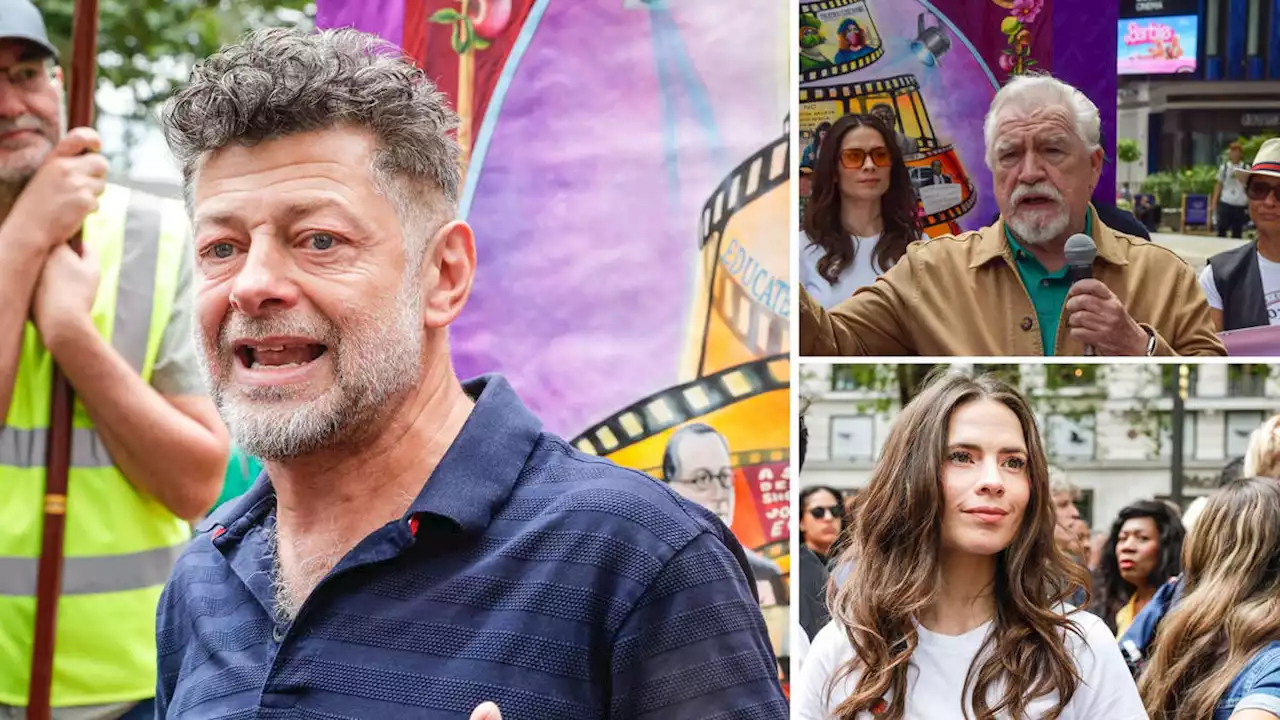 Brian Cox, Andy Serkis and Hayley Atwell among actors who join protest in solidarity with Hollywood strikes