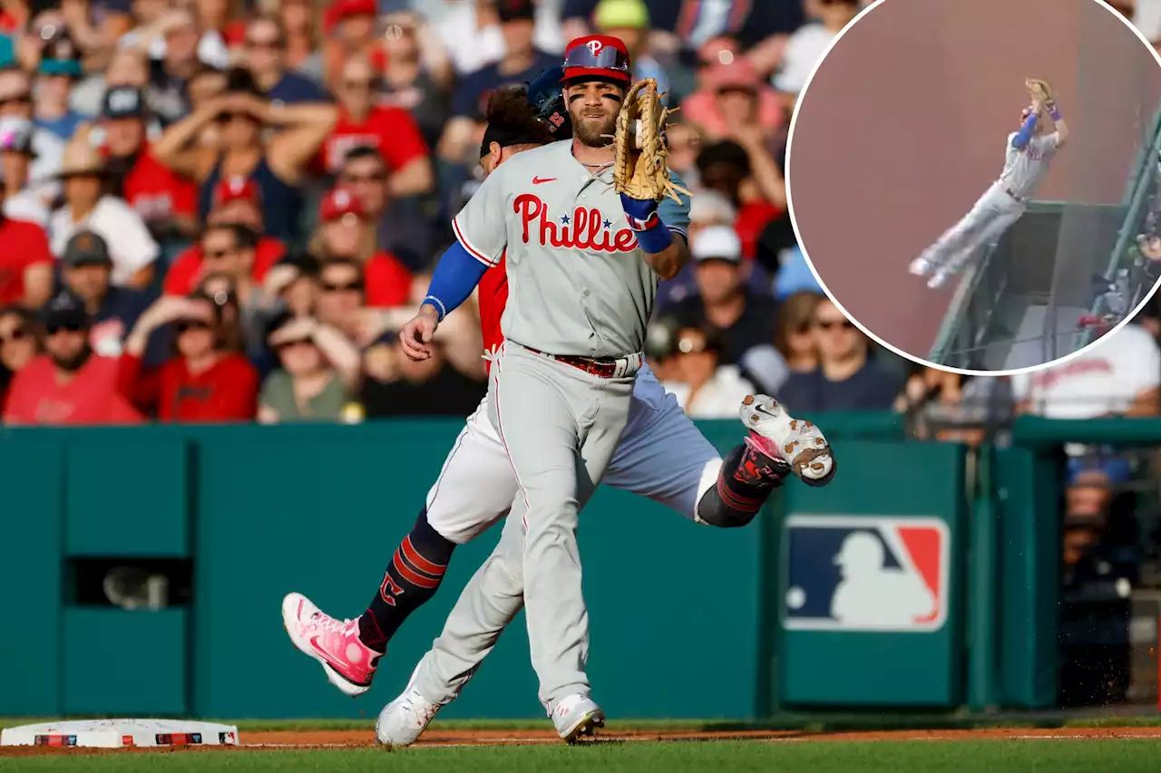 Bryce Harper makes unreal catch in first Phillies start at first base