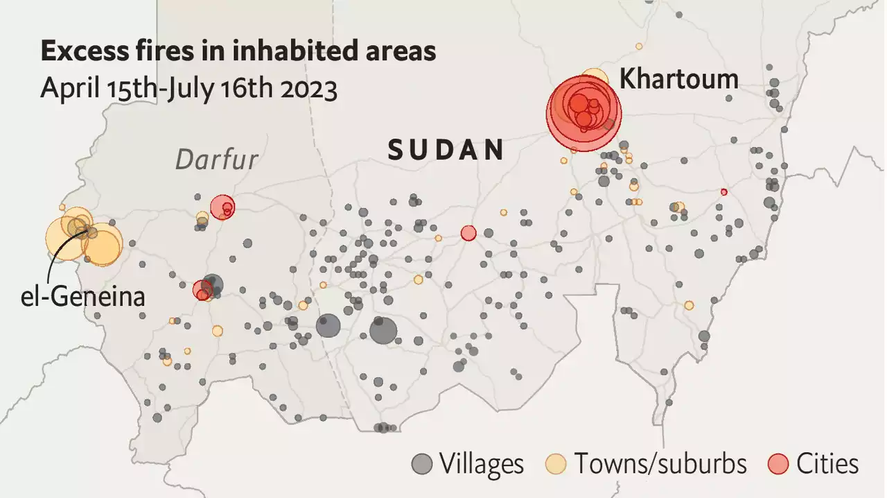 Data from satellites suggest violence has surged in much of Sudan