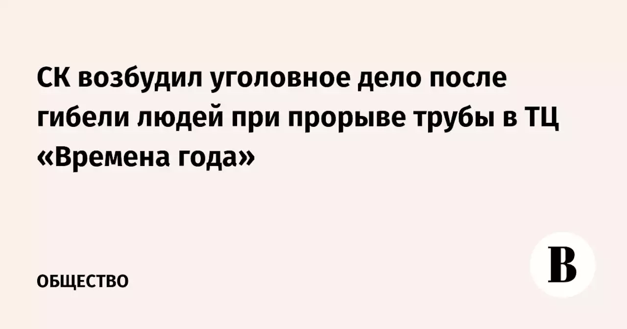 СК возбудил уголовное дело после гибели людей при прорыве трубы в ТЦ «Времена года»