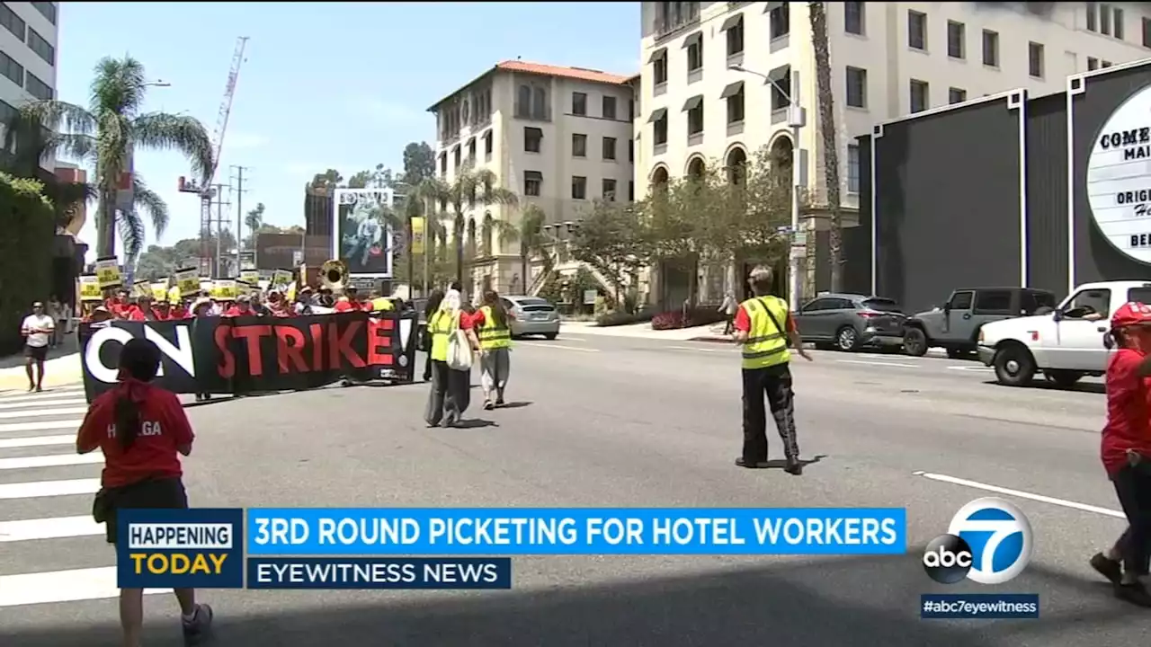 Striking hotel workers stage 3rd walkout in LA and Orange counties as negotiations remain stalled