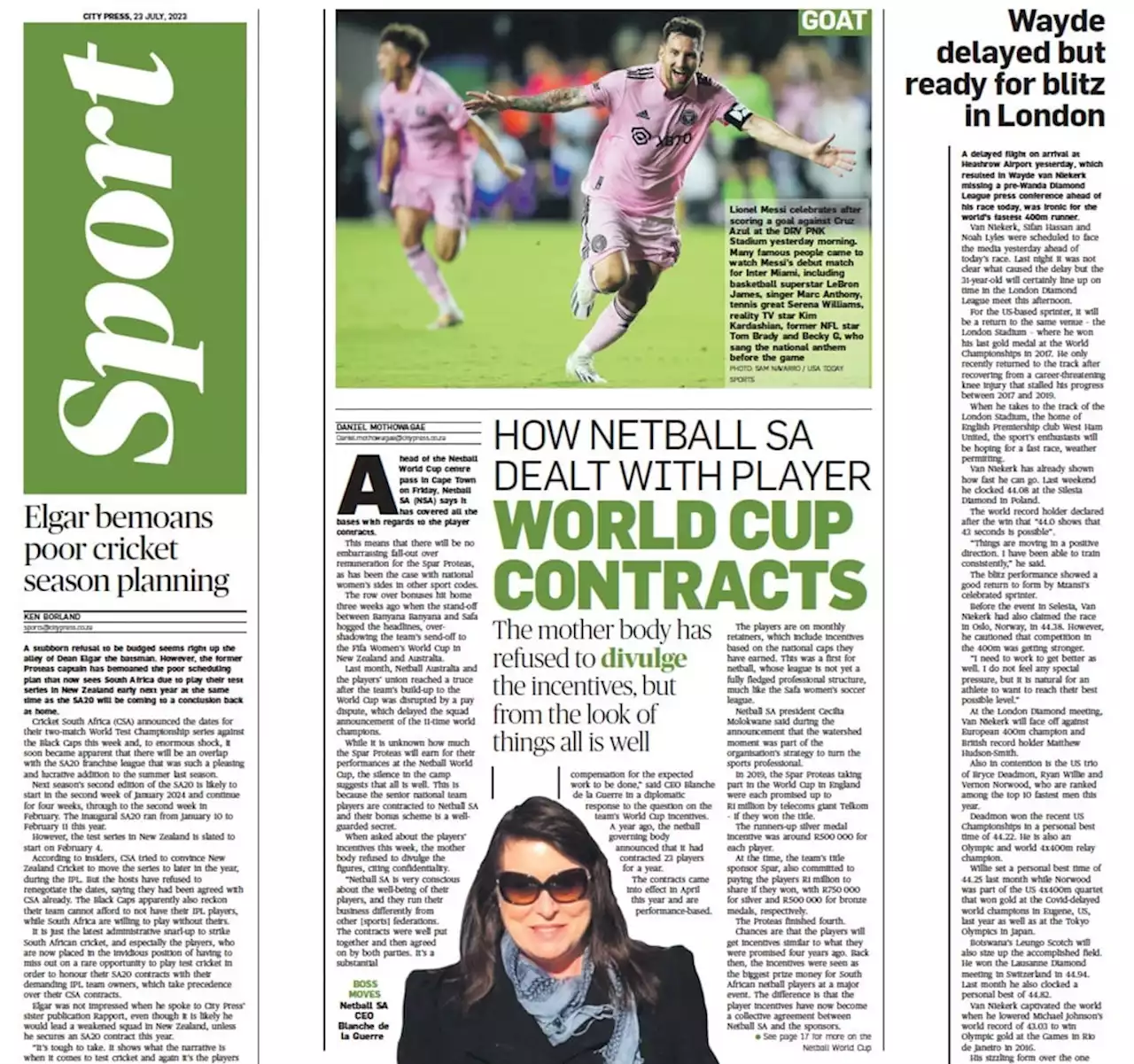 What's in City Press Sport: How Netball SA dealt with player World Cup contracts | From Messi to Vieira, SA’s overseas-based players are in good Kompany | City Press