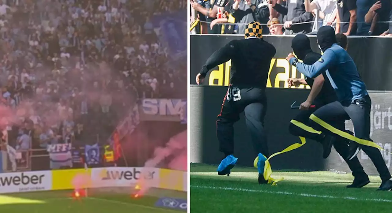 AIK-MFF avbröts efter oroligheter på läktarna