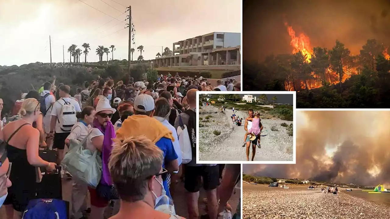 Terrified Brits flee Rhodes as wildfires rage on - with stranded families left without food and water