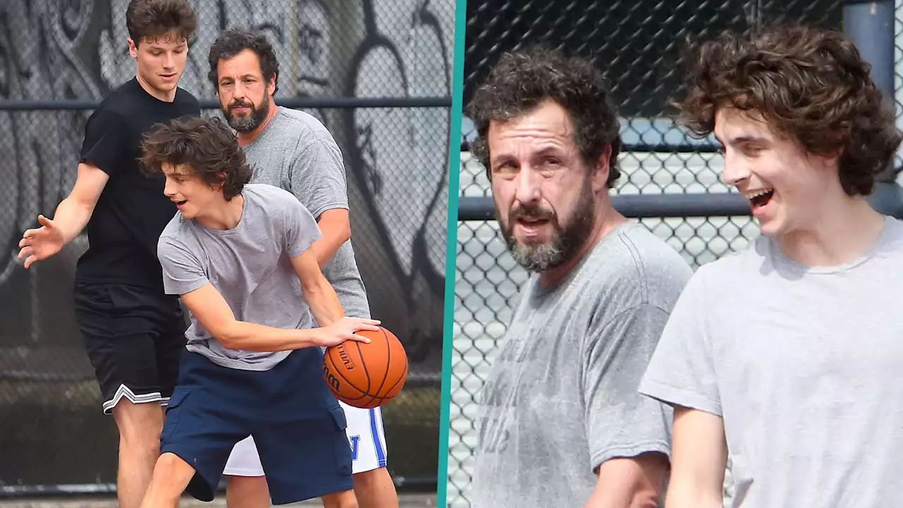 Timothée Chalamet and Adam Sandler play basketball in NYC