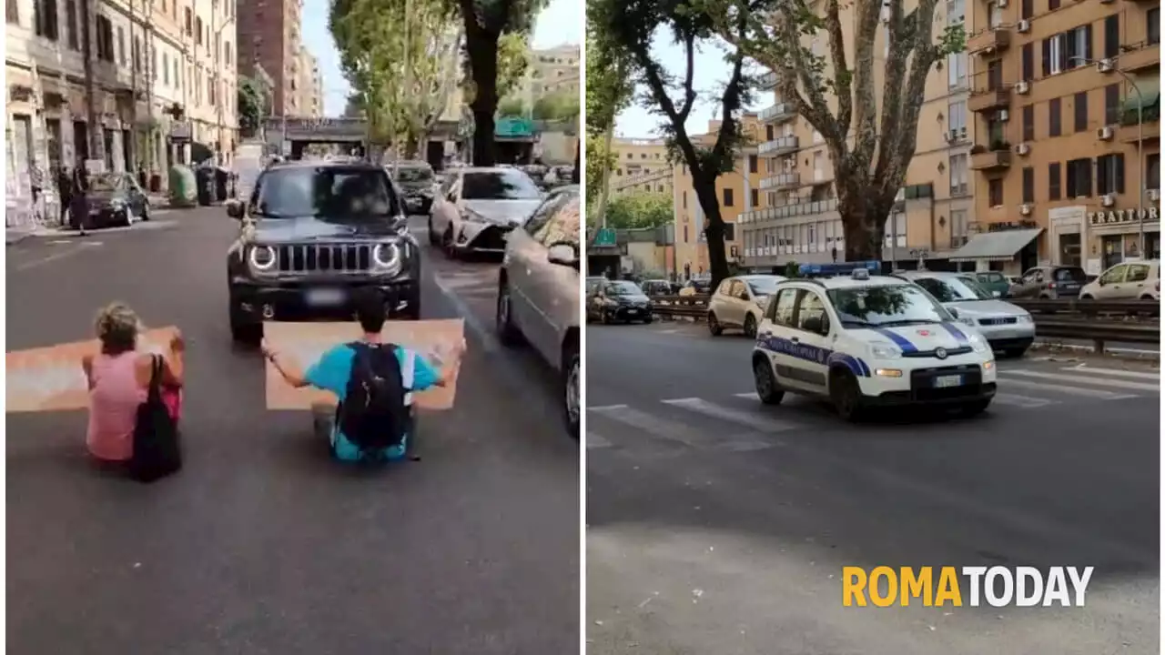 Gli attivisti del clima tornano a bloccare una strada di Roma, ma il blitz sull'Ostiense è un flop