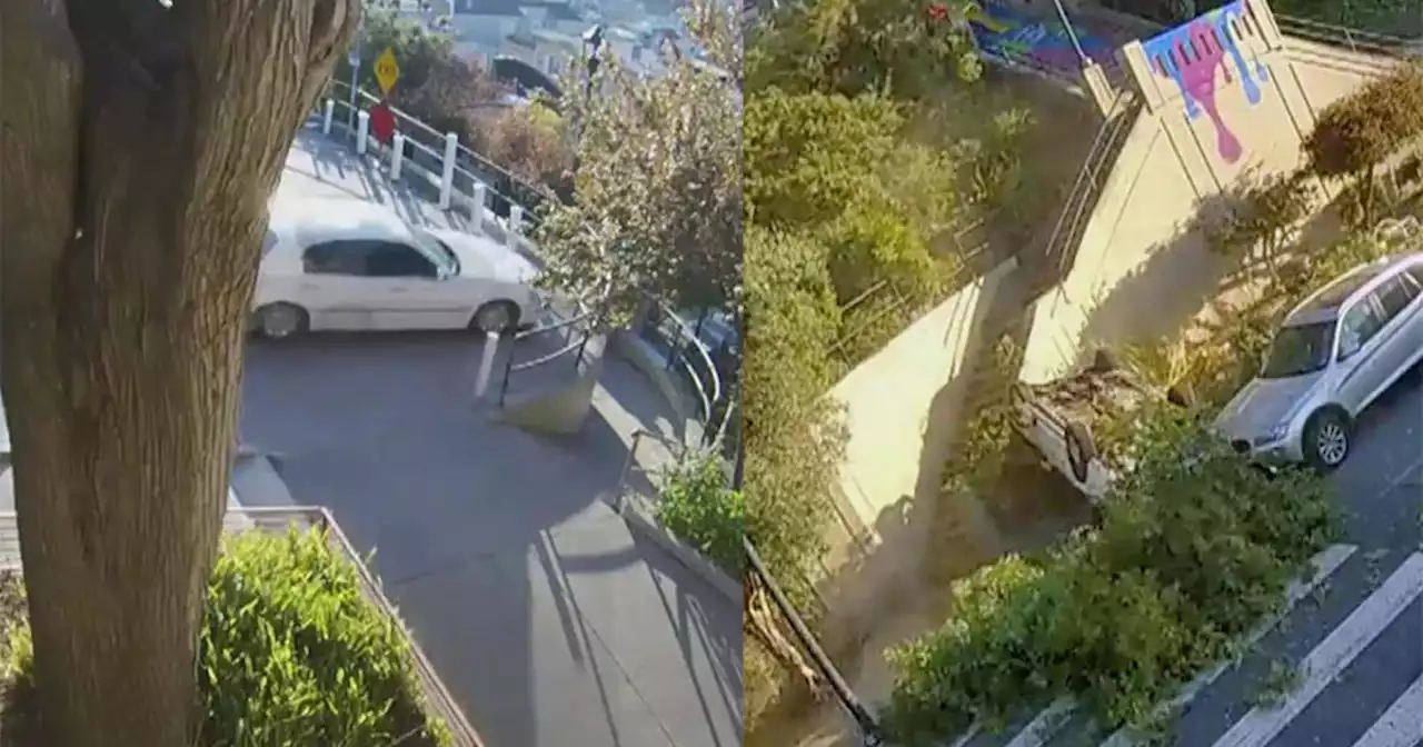 Video: Car plummets over Sanchez Street steps in San Francisco