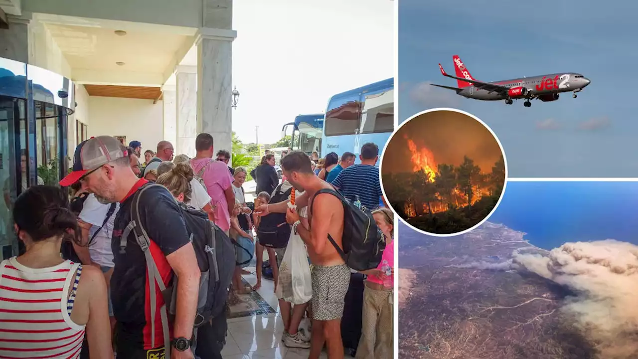 First rescue flights from fire-ravaged Rhodes arrive back in the UK as Brits forced to flee in mass evacuation