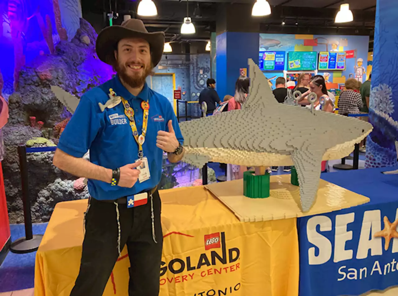 A great white shark built entirely of legos is on display at San Antonio's Legoland