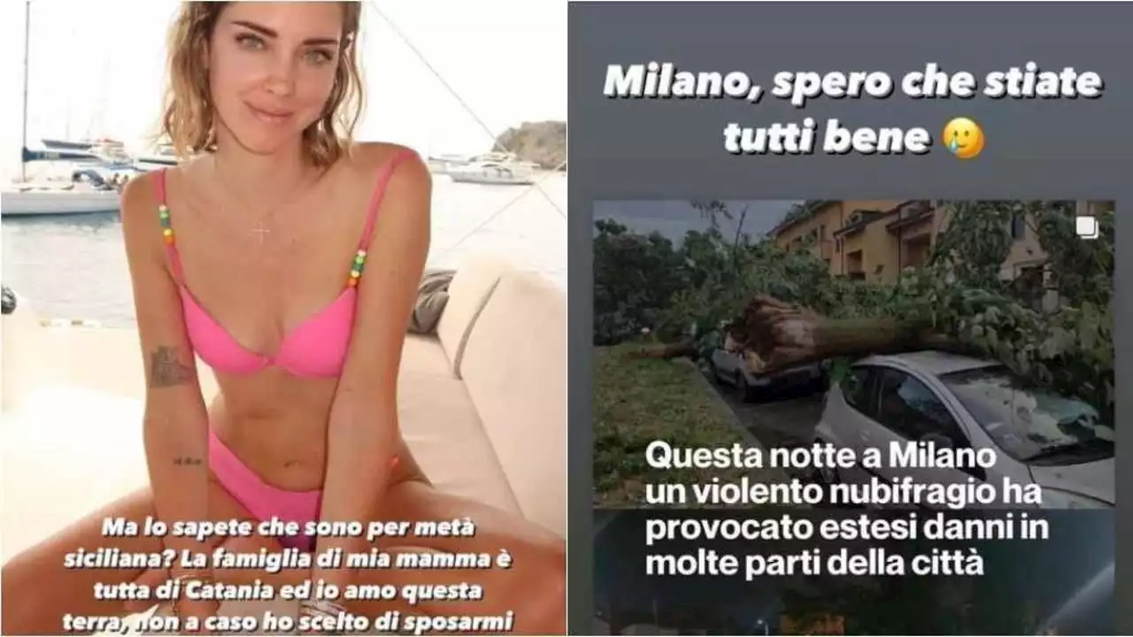 Chiara Ferragni in Sicilia posta foto in barca dimenticandosi degli incendi, ma fa una storia per il nubifragio a Milano: è polemica