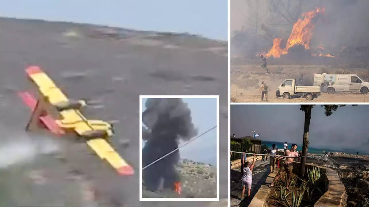 Two pilots feared dead fighting Greek wildfires as plane clips tree before nose-diving to the ground in fireball crash