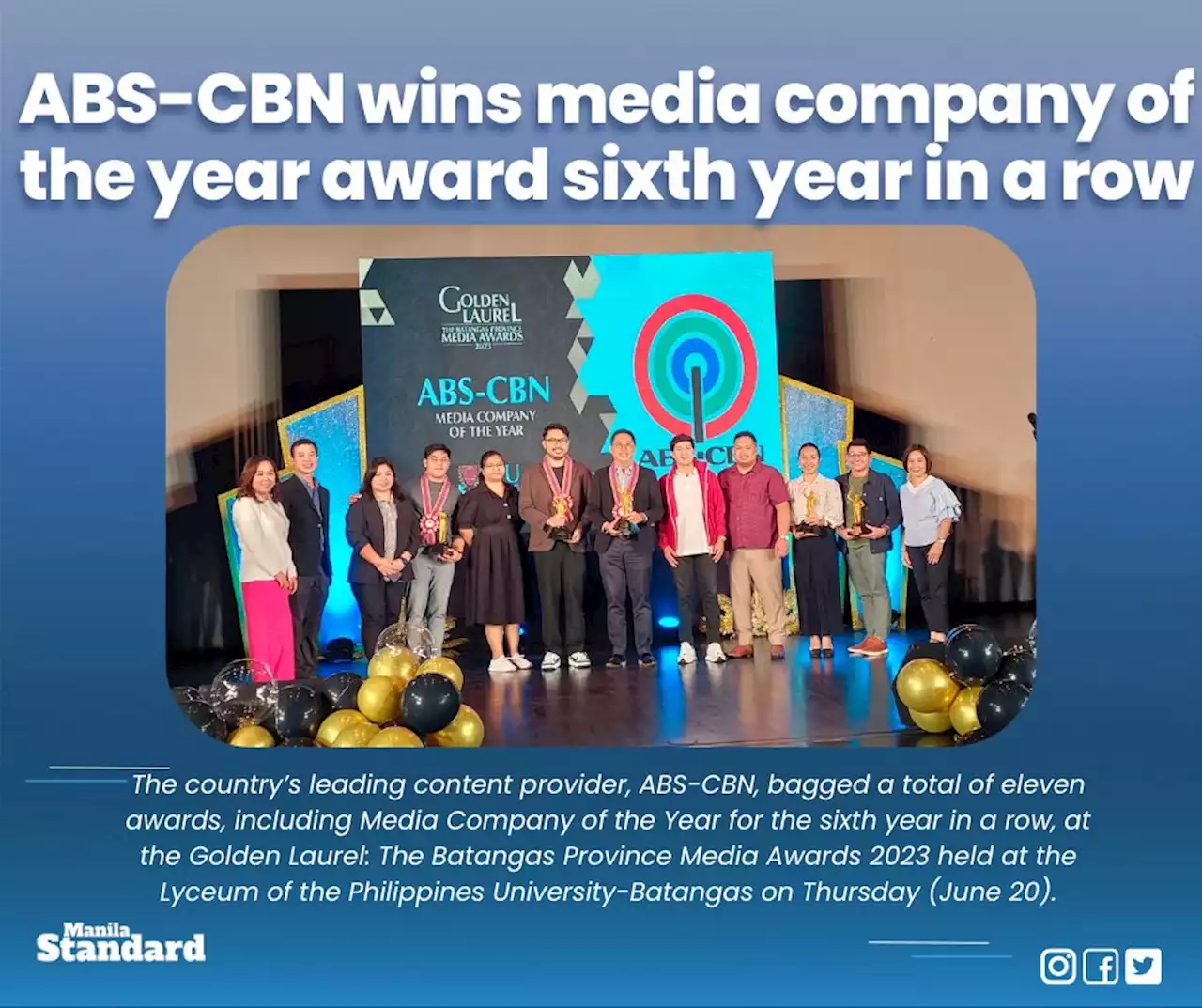 ABS-CBN wins media company of the year award sixth year in a row