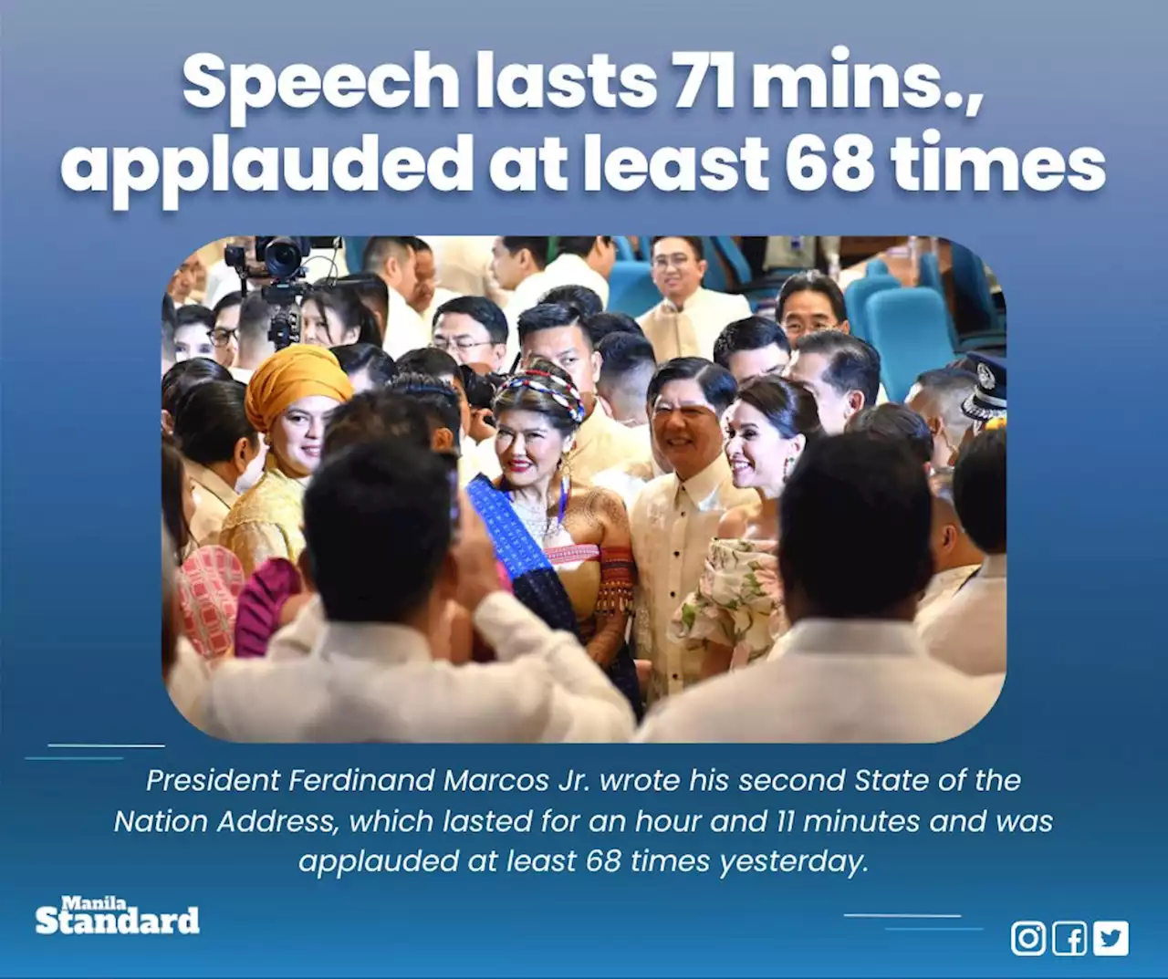 Speech lasts 71 mins., applauded at least 68 times